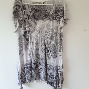 One World Tunic Top Sz L Ruffles Bling